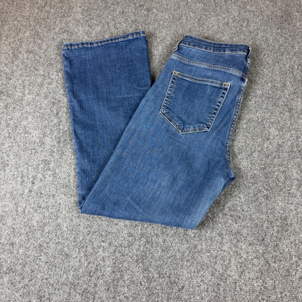 H&M &Denim Kick Flare High Waist Jeans Blue Exposed Ring Zipper Size 28